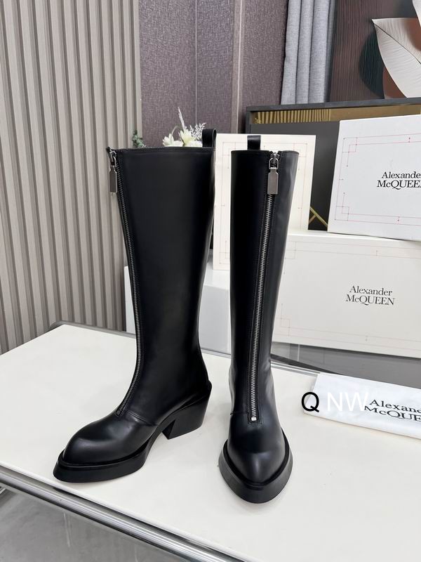Alexander McQueen Black Front-Zip Knee-High Boots - Image 4