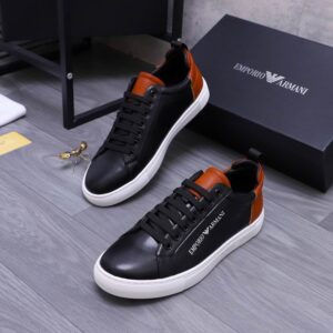 Pair of Emporio Armani Style Low-Top Sneakers in Black & Tan