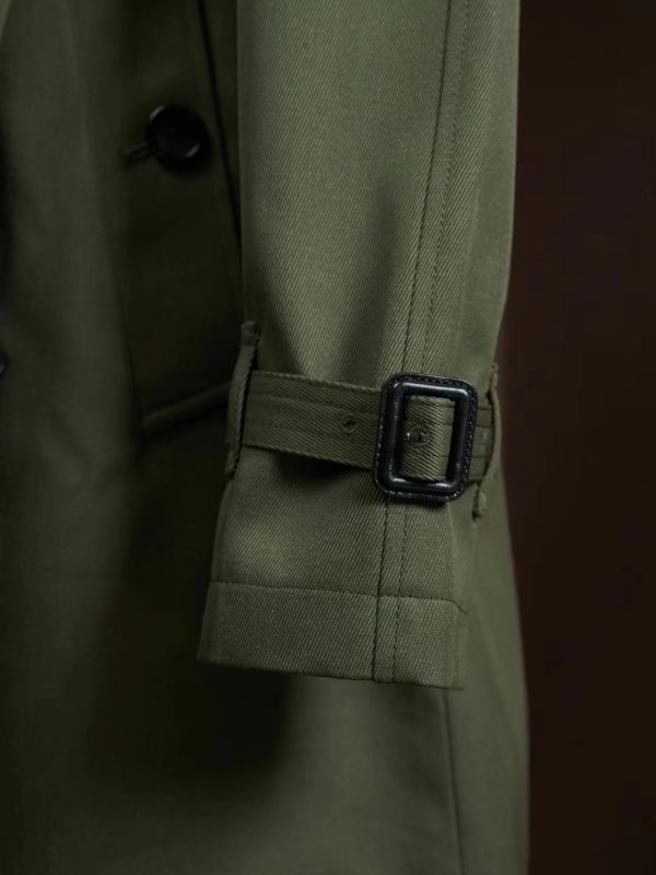 Army Green Wool Double-Breasted Trench Coat - Image 5