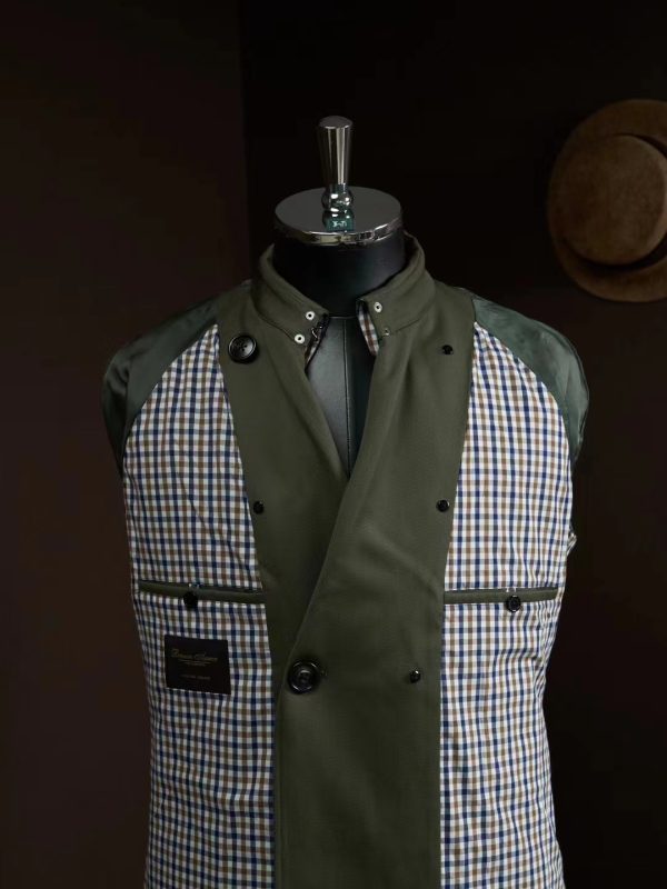 Army Green Wool Double-Breasted Trench Coat - Image 4