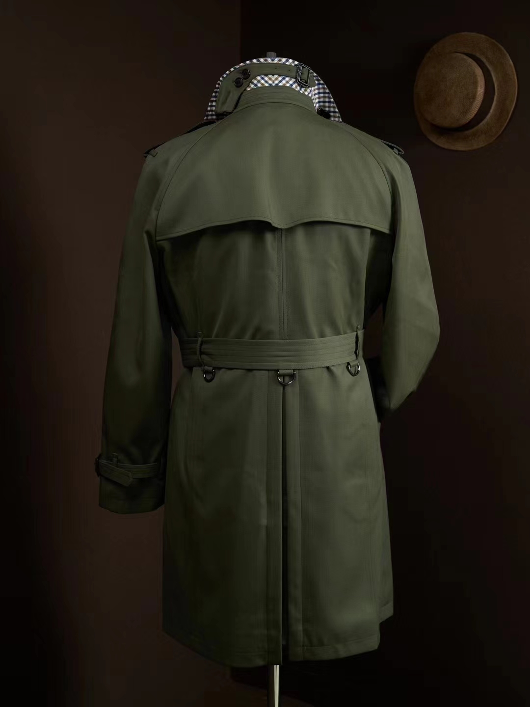 Army Green Wool Double-Breasted Trench Coat - Image 2