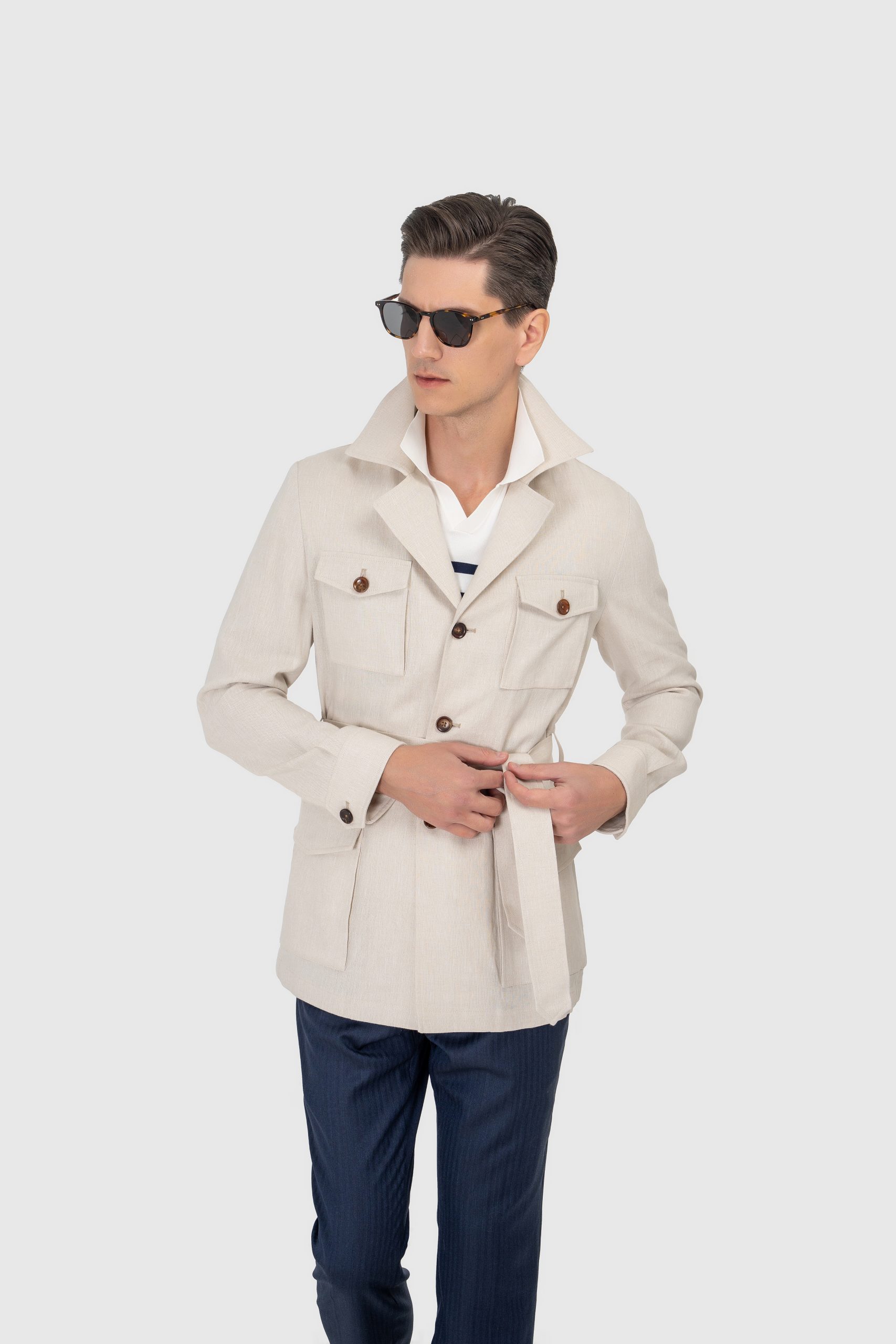 Beige Cotton Safari Jacket - Image 4