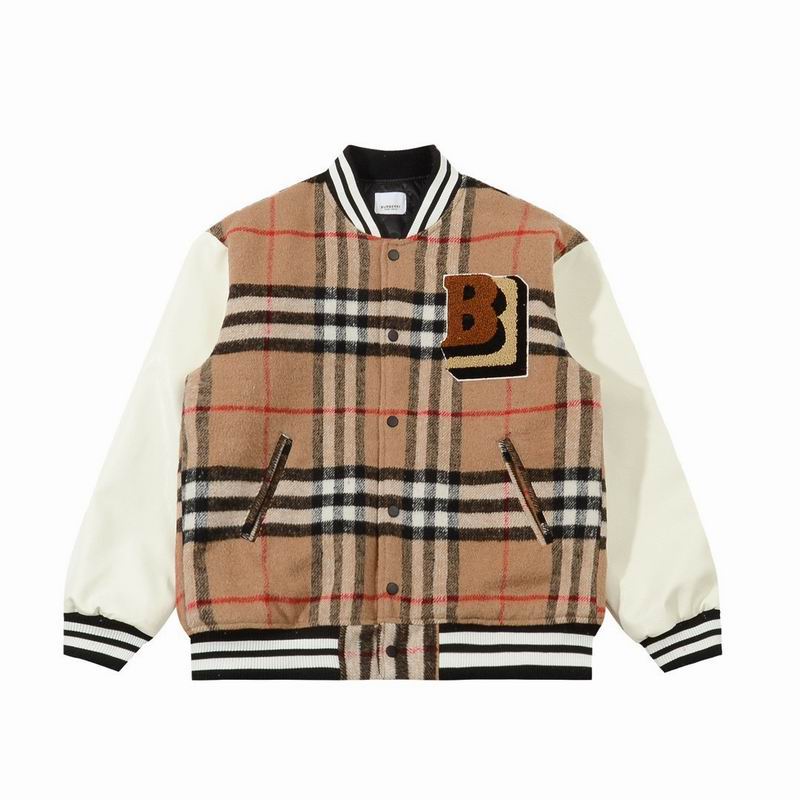 Check Wool Varsity Bomber Jacket with Contrast Sleeves in Archive Beige