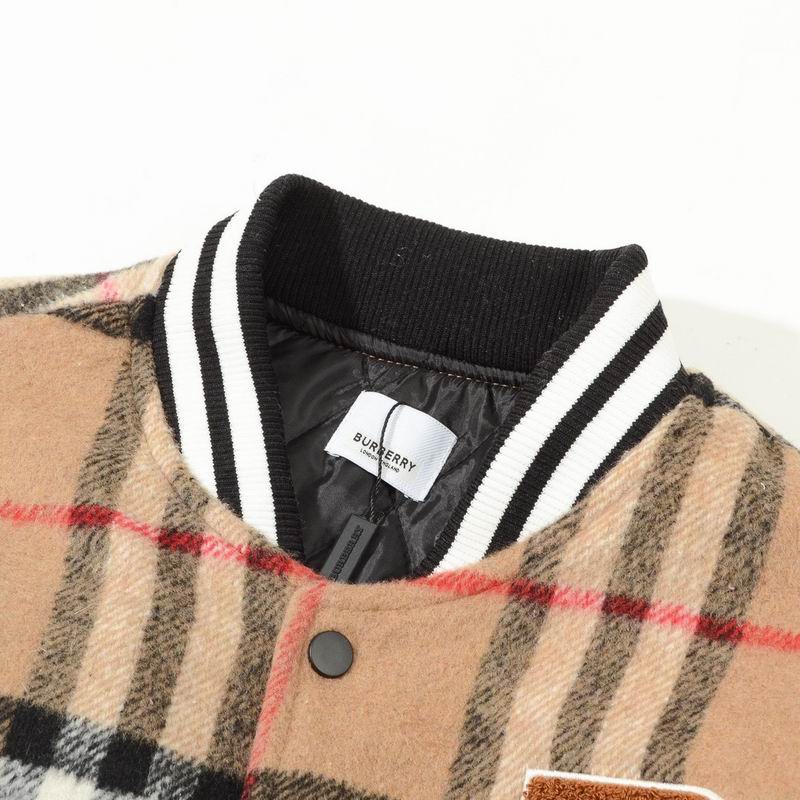 Check Wool Varsity Bomber Jacket with Contrast Sleeves in Archive Beige - Image 2