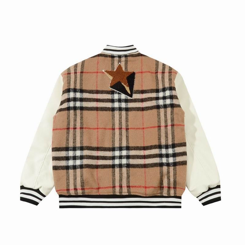 Check Wool Varsity Bomber Jacket with Contrast Sleeves in Archive Beige - Image 3