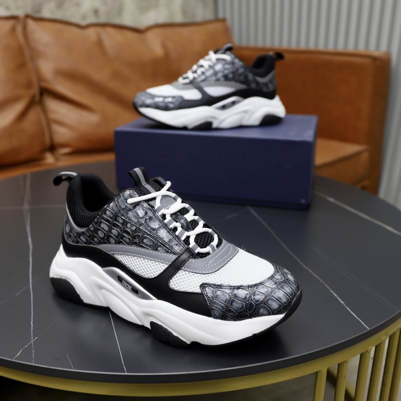 DIOR B22 Sneaker in Grey Mock-Croc and White Mesh - Image 3