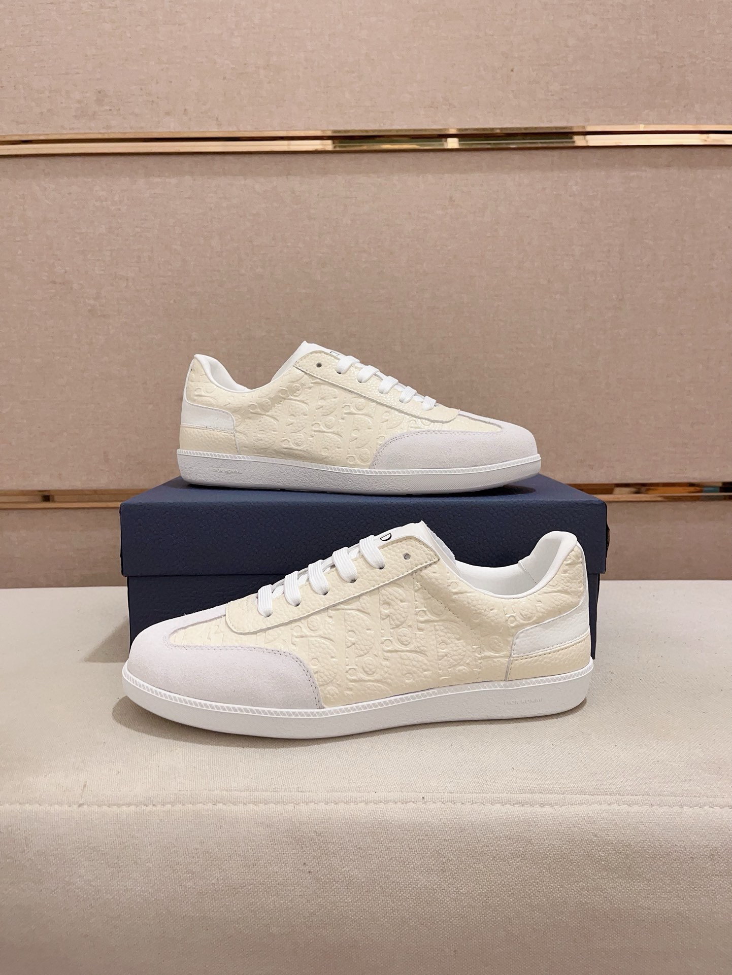 Dior B01 Sneaker in White & Cream Embossed Leather - Image 5