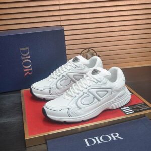 Side view of the Dior White and Grey B30 Sneaker with reflective inserts and "CD" logo.