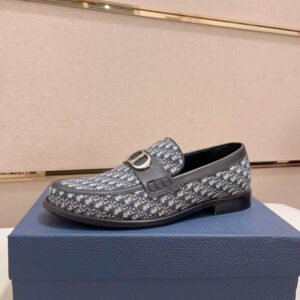 Dior Oblique Black and White Monogram Lug Sole Loafer with a thick black platform lug sole and leather penny strap.