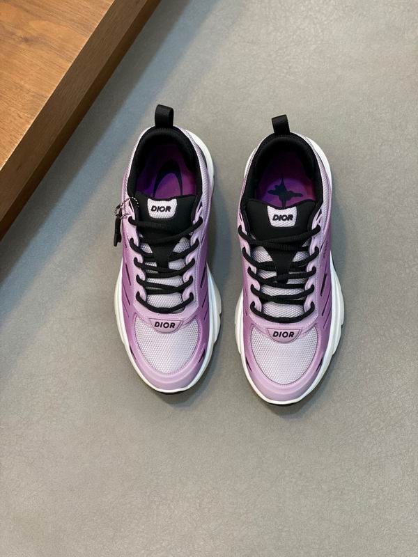 Top-down view of Dior Purple and White Vibe Low-Top Sneakers featuring a purple gradient and black laces.