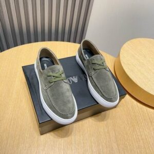 Emporio-Armani-Suede-Boat-Shoe-Sneakers-Olive-GreenWhite