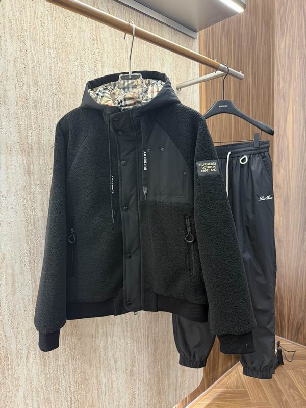 Fleece Sherpa Hooded Bomber Jacket in Black Check Lining - Image 4