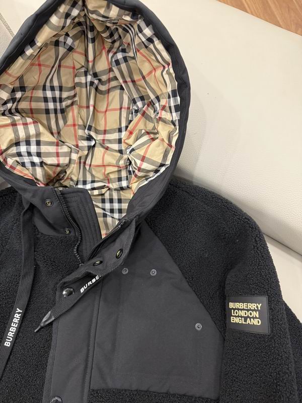 Fleece Sherpa Hooded Bomber Jacket in Black Check Lining - Image 2