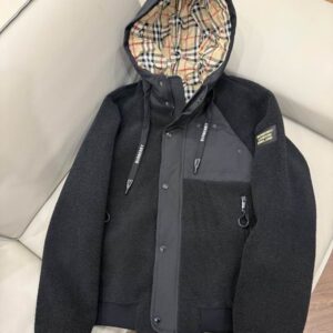 Black Fleece Sherpa Hooded Bomber Jacket with check lining,