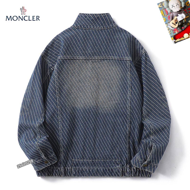 Moncler Blue Striped Denim Zip Jacket - Image 3