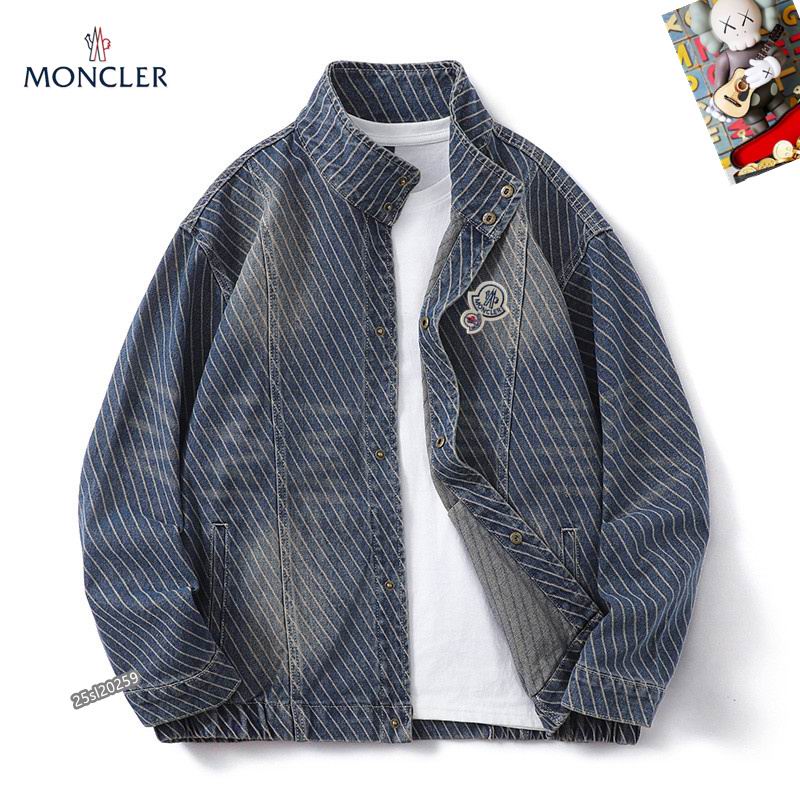 Moncler Blue Striped Denim Zip Jacket - Image 4