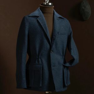 Teal Blue Technical Wool Safari Jacket