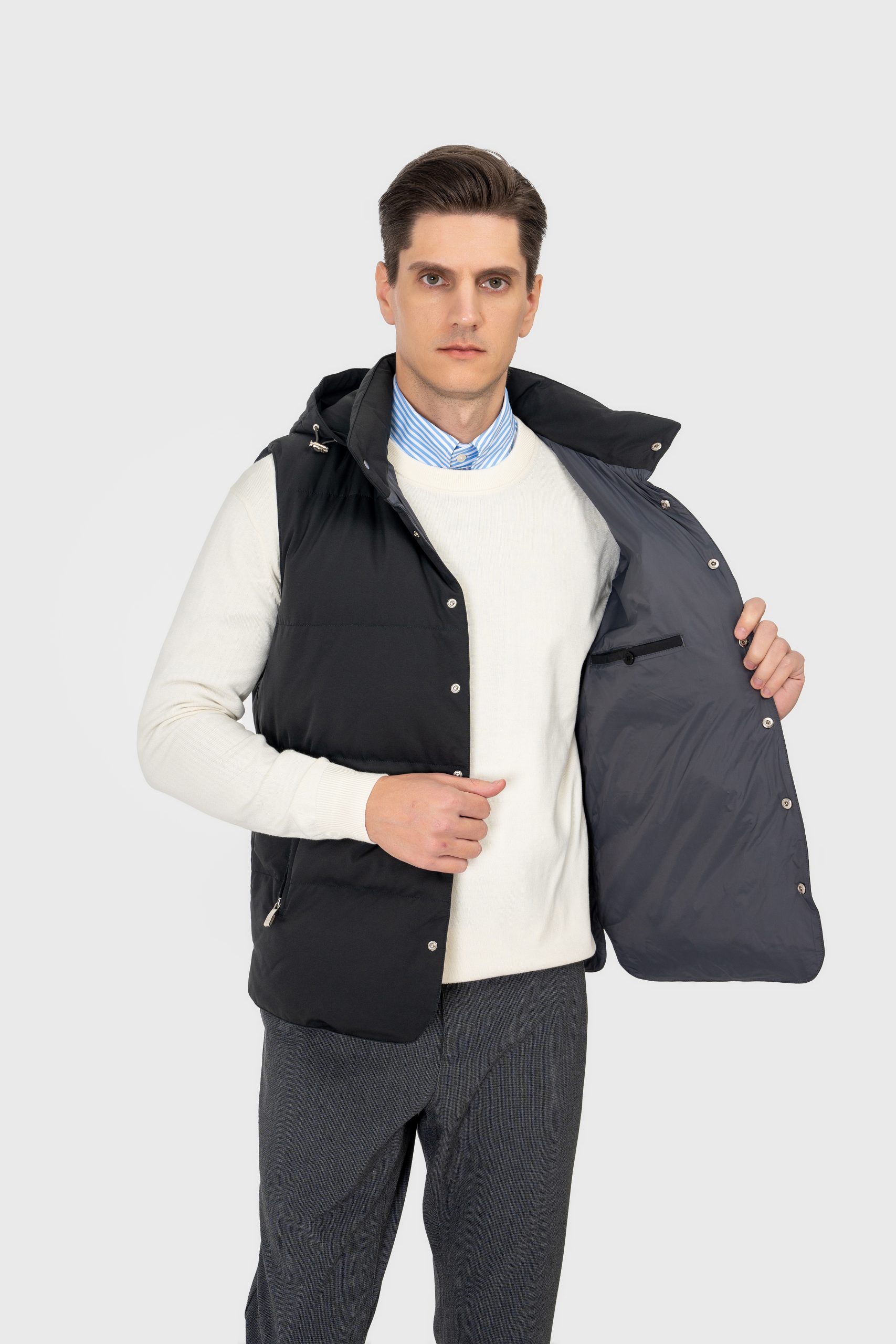 White Duck Down Filled Vest with Detachable Hood - Image 5