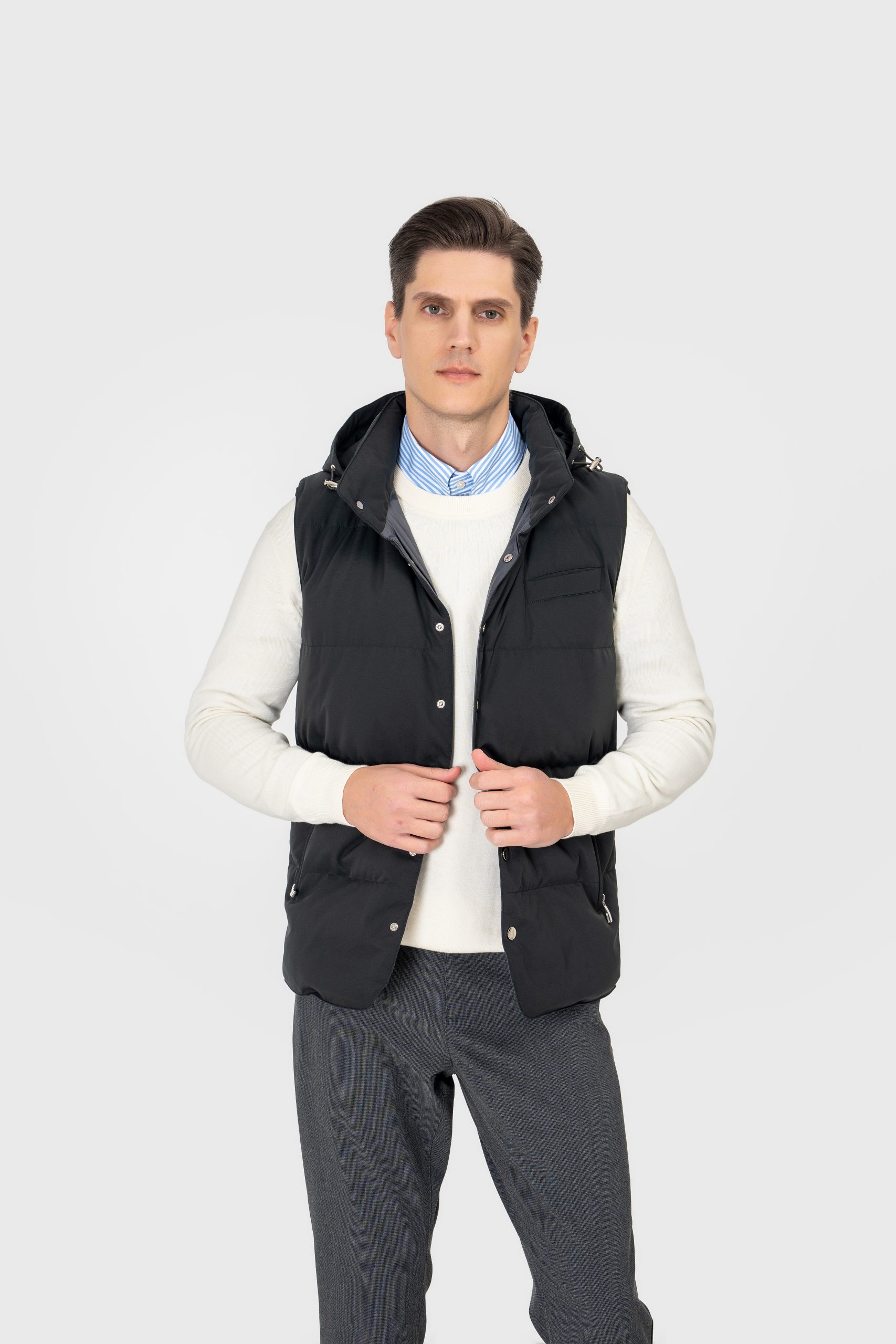 White Duck Down Filled Vest with Detachable Hood - Image 3