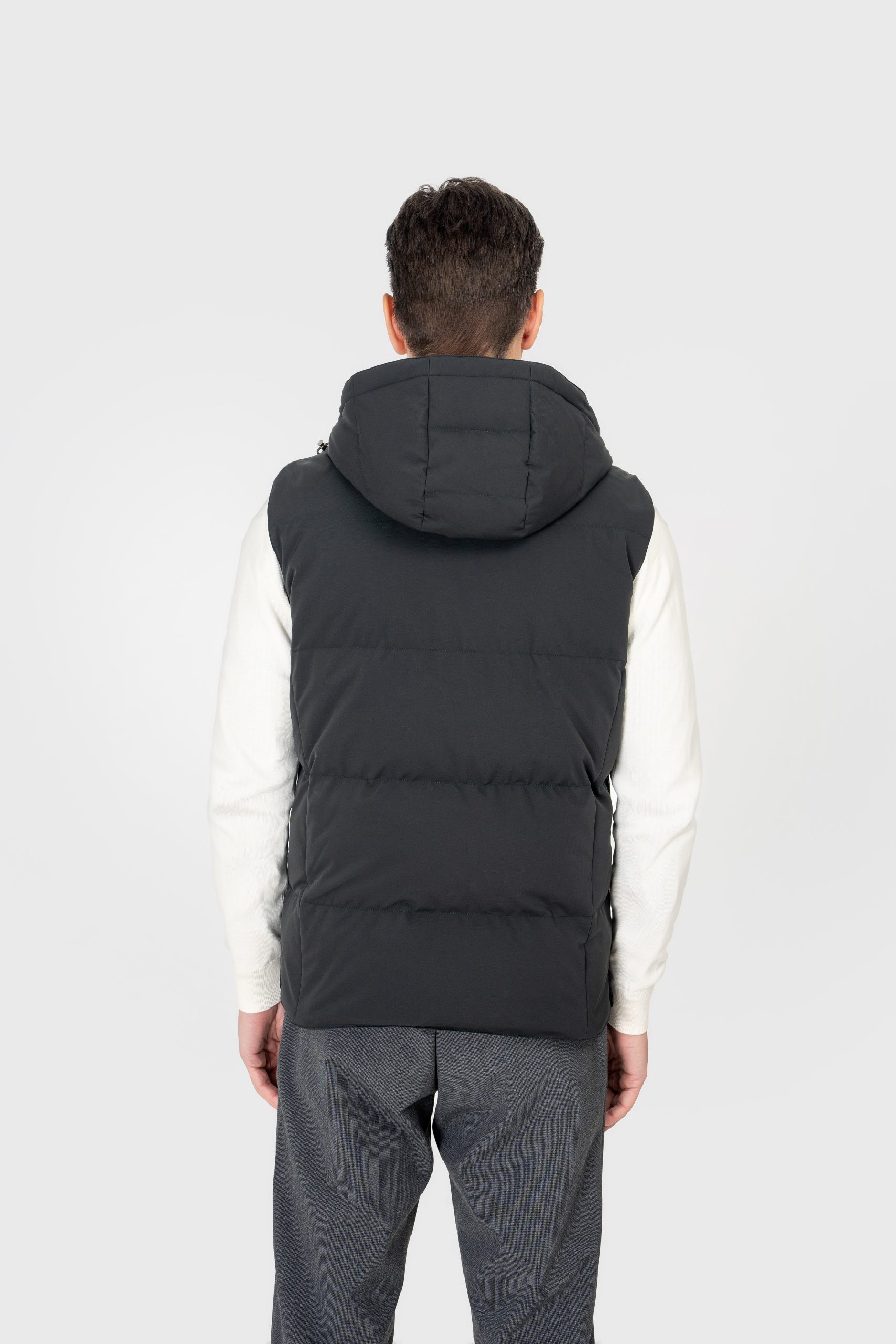 White Duck Down Filled Vest with Detachable Hood - Image 2