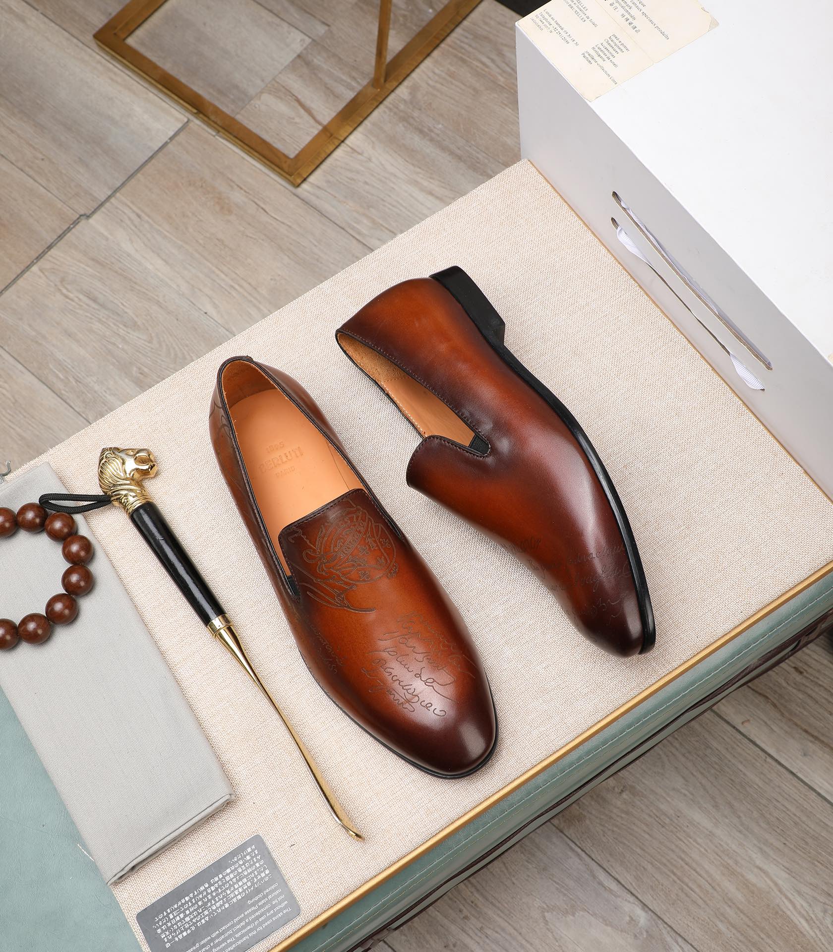 Berluti Brown Scritto Patchwork Loafers - Image 4