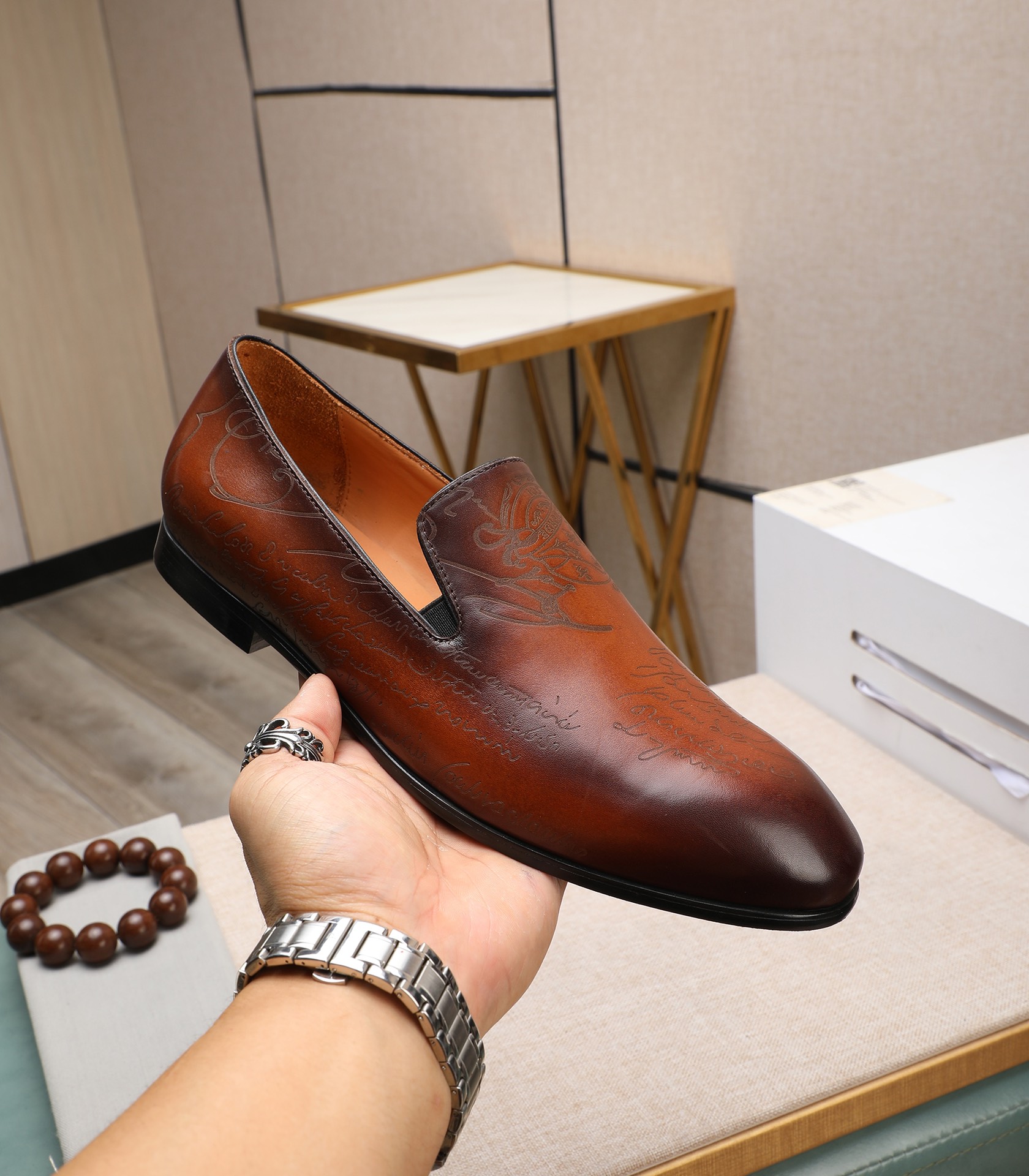 Berluti Brown Scritto Patchwork Loafers - Image 2