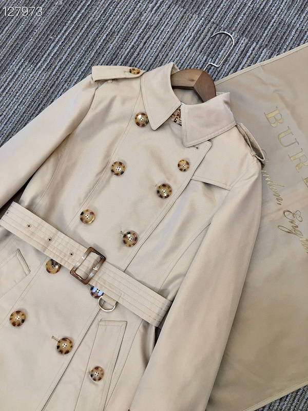 Classic Beige Short Double-Breasted Trench Coat - Image 2