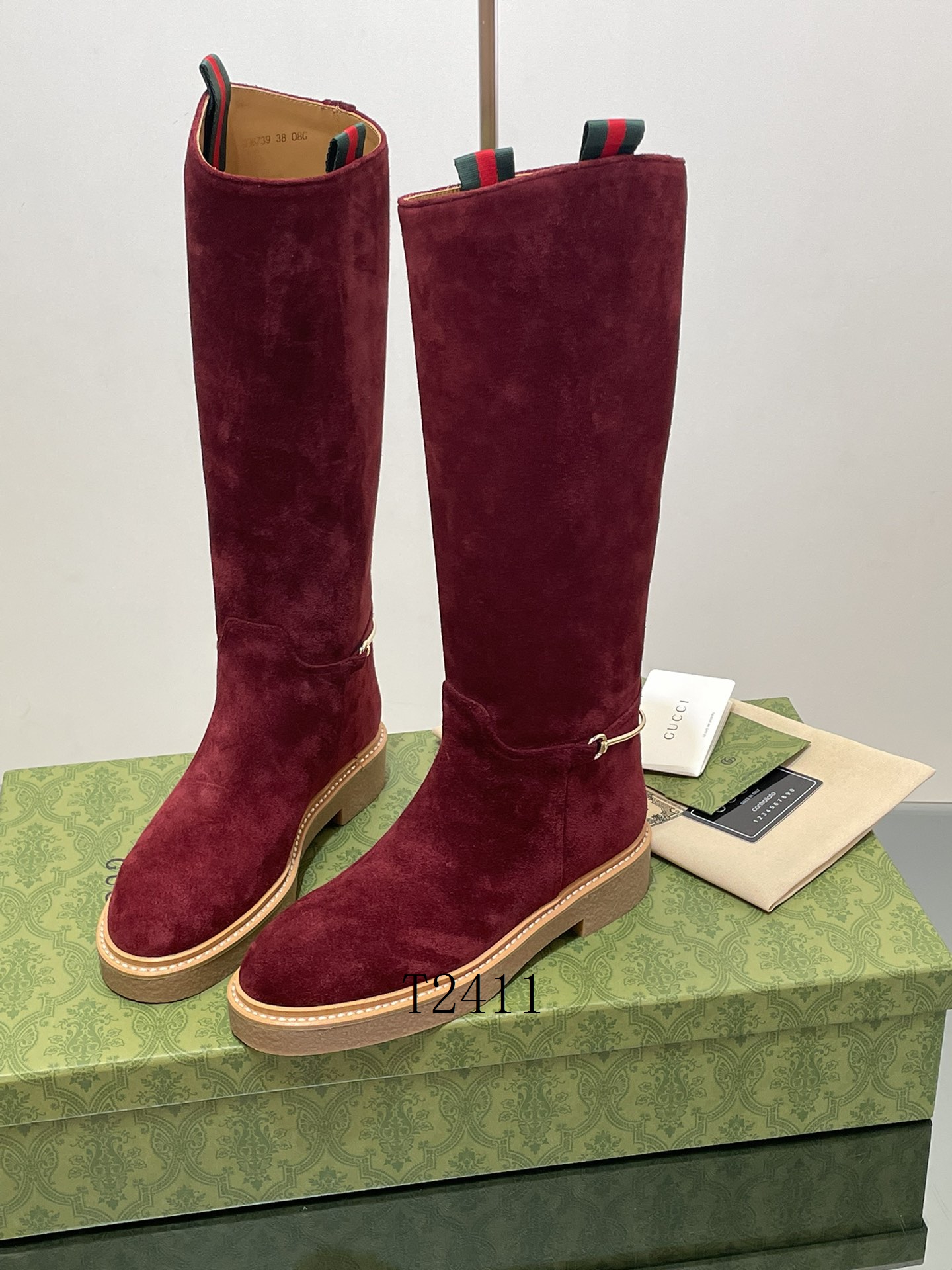 Gucci Burgundy Suede Boots - Image 3