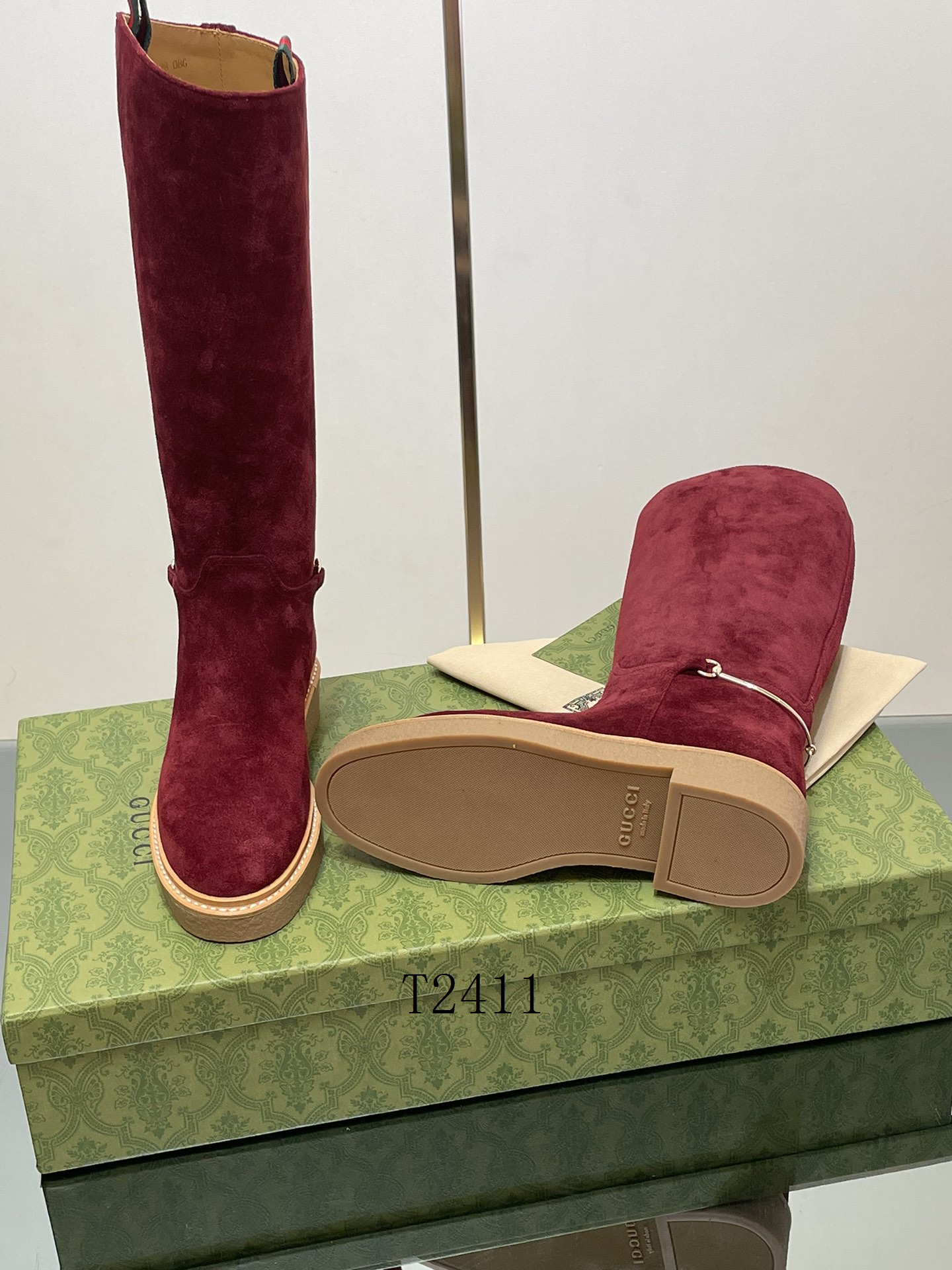 Gucci Burgundy Suede Boots - Image 4