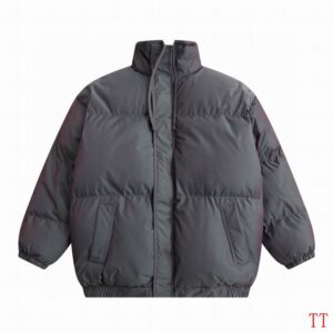 A full-view image of the Iridescent Charcoal Grey Puffer Jacket showing its reflective finish and high collar.
