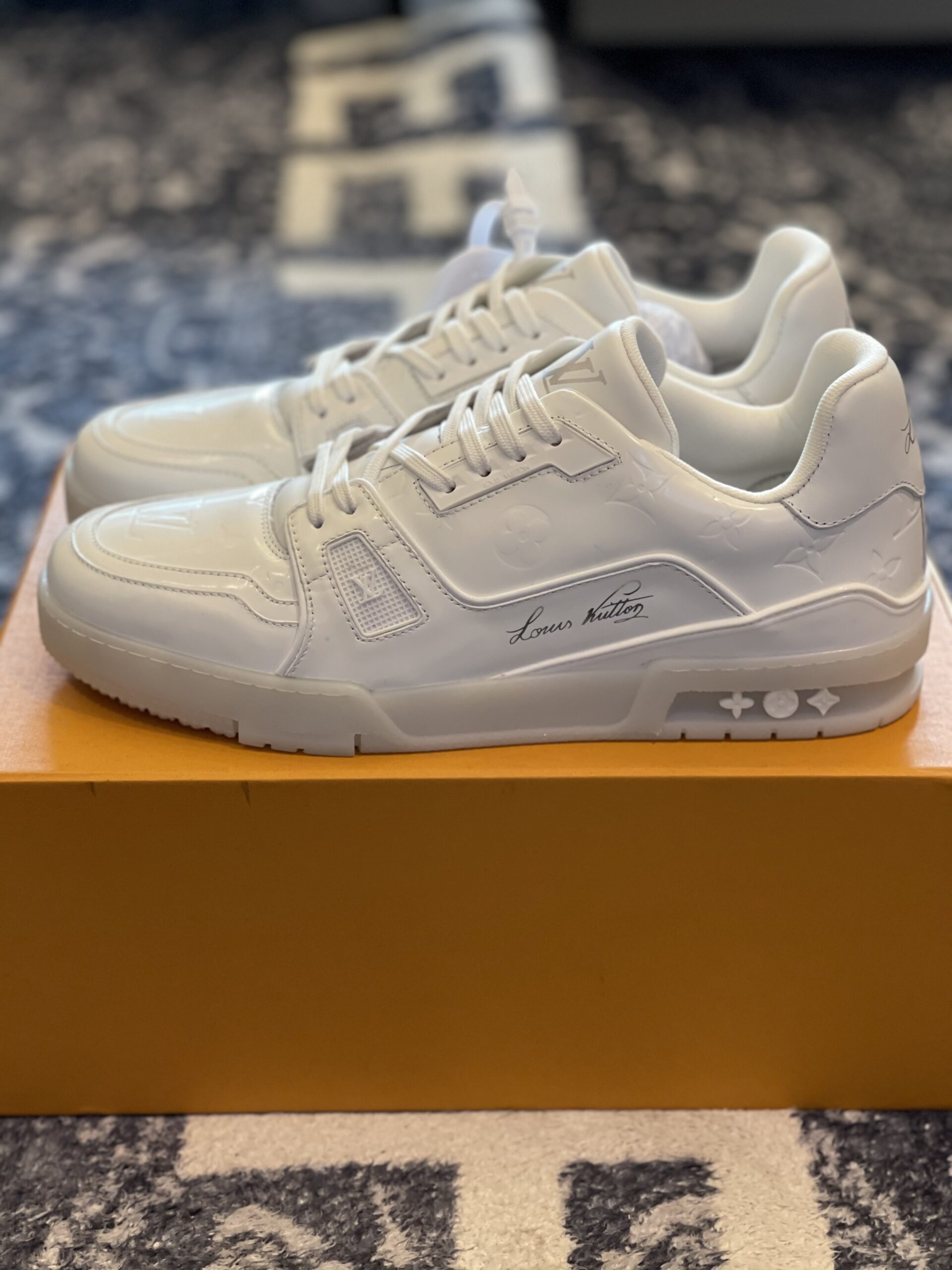 LV Trainer White Patent Sneaker - Image 6