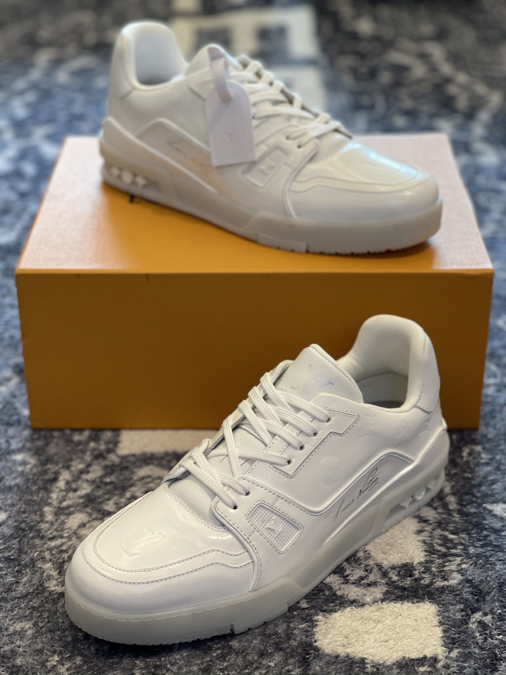 LV Trainer White Patent Sneaker - Image 4