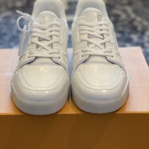 Louis Vuitton Trainer Low Sneaker Men's White Patent Leather Glossy Finish with Transparent Sole