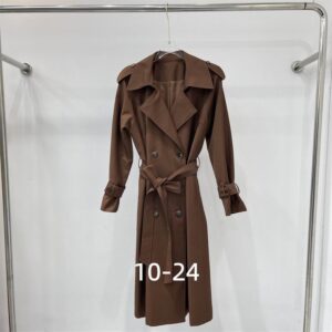 Long double-breasted unisex trench coat in Chocolate Brown/Dark Brown with a belted waist and classic trench features.