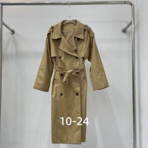 Long Double-Breasted Honey Trench with Tortoiseshell Buttons