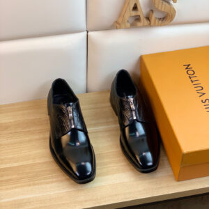 A pair of Louis Vuitton Black Croc Zipper Oxford Shoes featuring a silver zipper and high-shine crocodile texture.