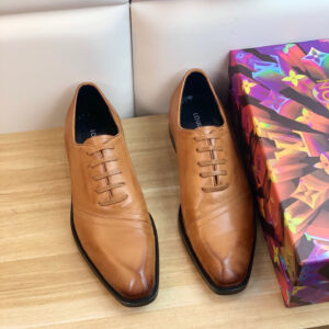 Louis Vuitton Burnished Espresso Brown Oxford shoes featuring a dark espresso toe and rich brown gradient finish.