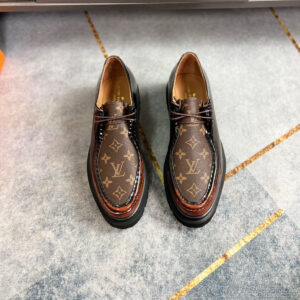 The Louis Vuitton Black Patent Epi Derby Shoes featuring glossy leather and textured side panels