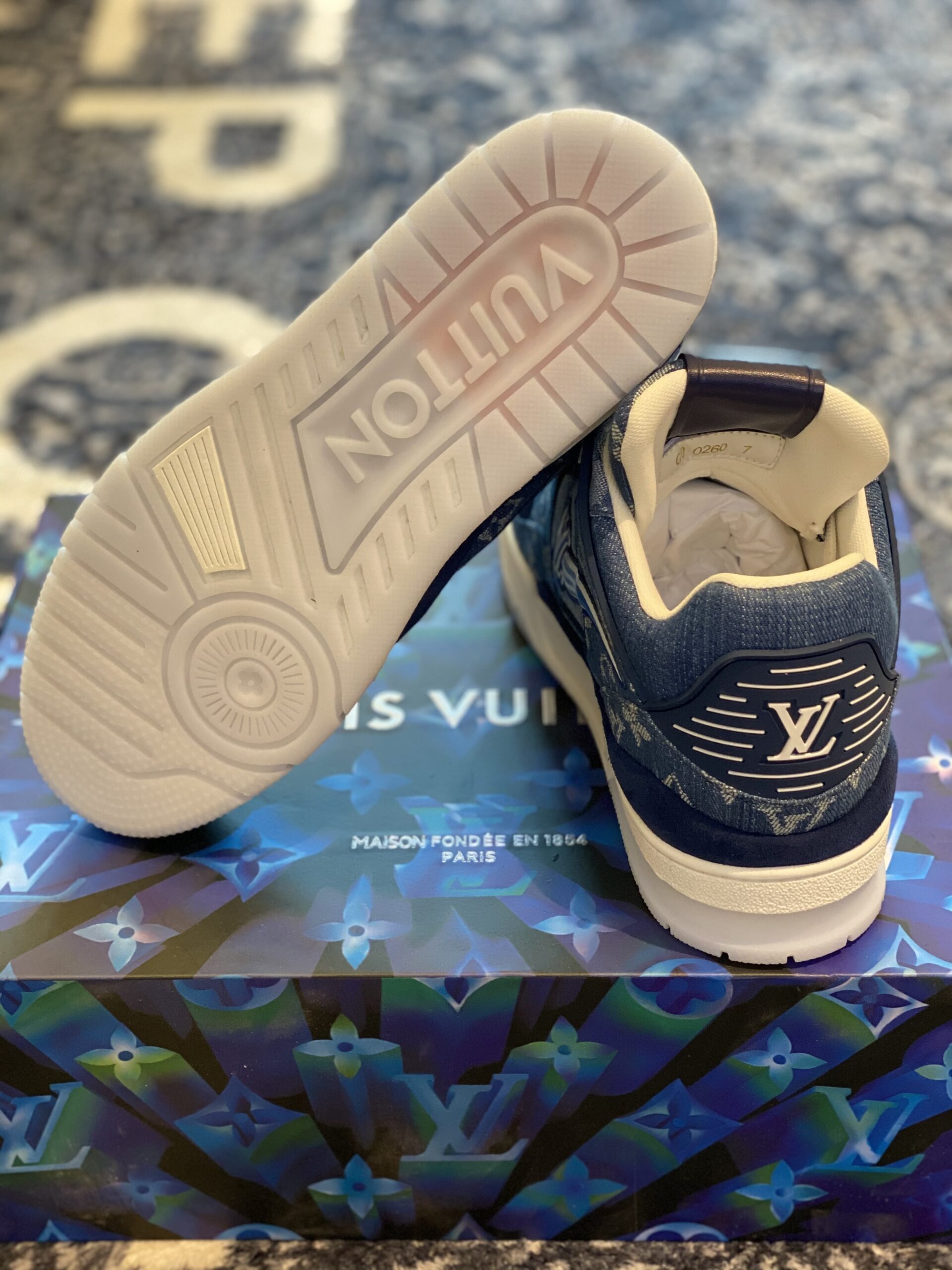 Louis Vuitton LV Trainer Blue Monogram Denim - Image 5