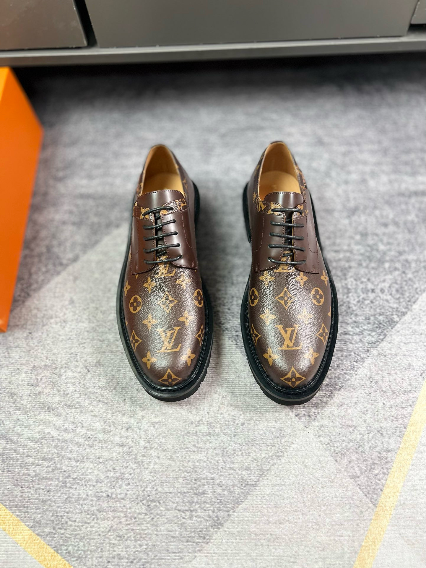 Pair of the Louis-Vuitton-Monogram-Eclipse-Canvas-Derby Shoes