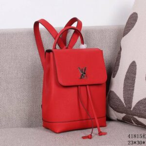 Louis Vuitton Red Leather Backpack, Red Designer Bag, Women's Luxury Backpack, Leather Fashion Bag, Red Travel Backpack, Mini Designer Backpack, Premium Leather Goods, Red LV Backpack, Elegant Travel Bag, Boutique Fashion Backpack.