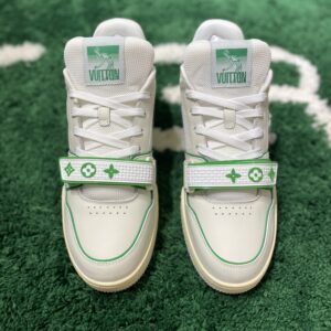 Pair of The Louis Vuitton Trainer Low (White/Green) Sneaker