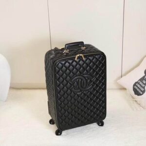 LuxVoyage Black Quilted Carry-On Suitcase