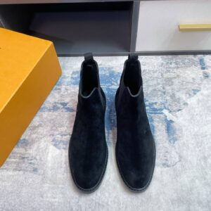 Pair of Monochrome Velvet Black Boots in solid Black Nubuck Suede.