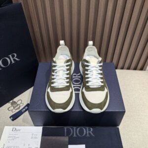 Dior B27 Low-Top Sneaker in Olive Green and Beige Suede with Oblique Canvas Panels