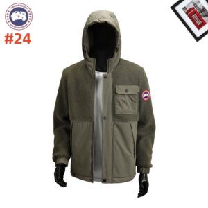 A premium Olive Green Hybrid Fleece Jacket with a mixed-media design and a protective hood