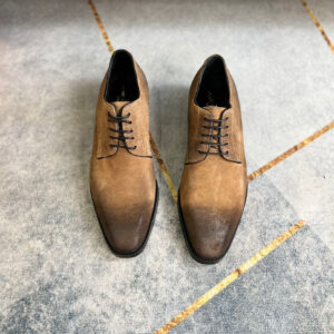 Pair of Statement Patina Canvas Oxford Shoes with Black Damier Check and brown Patina Cap Toe.