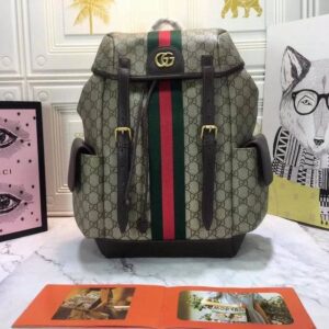 Gucci Beige GG Supreme Web Stripe Backpack