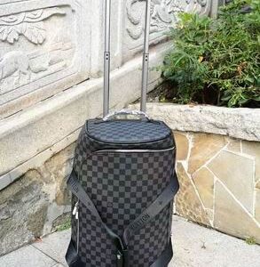 Louis Vuitton Black Damier Rolling Travel Duffle Bag with telescopic handle