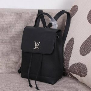 Louis Vuitton Black Leather Lockme Backpack with silver LV logo